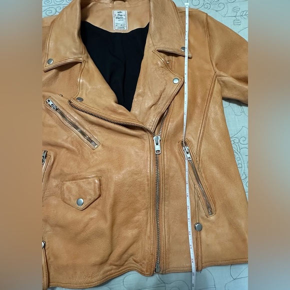 NWOT We The Free Jealousy Leather Moto Jacket M Tangerine Orange - Picture 10 of 14